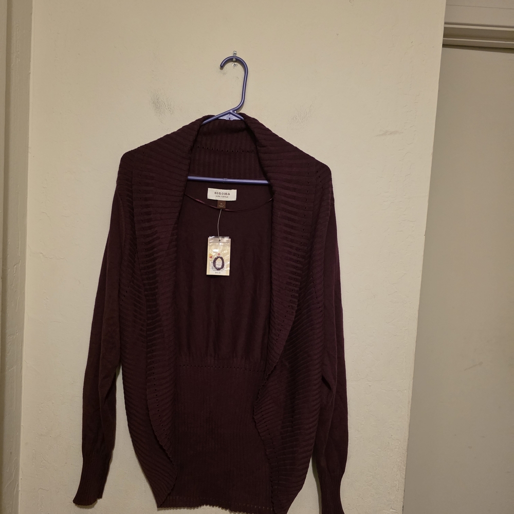 Sonoma Life + Style Ribbed Knit Open Front Cardigan Sweater purple  XL